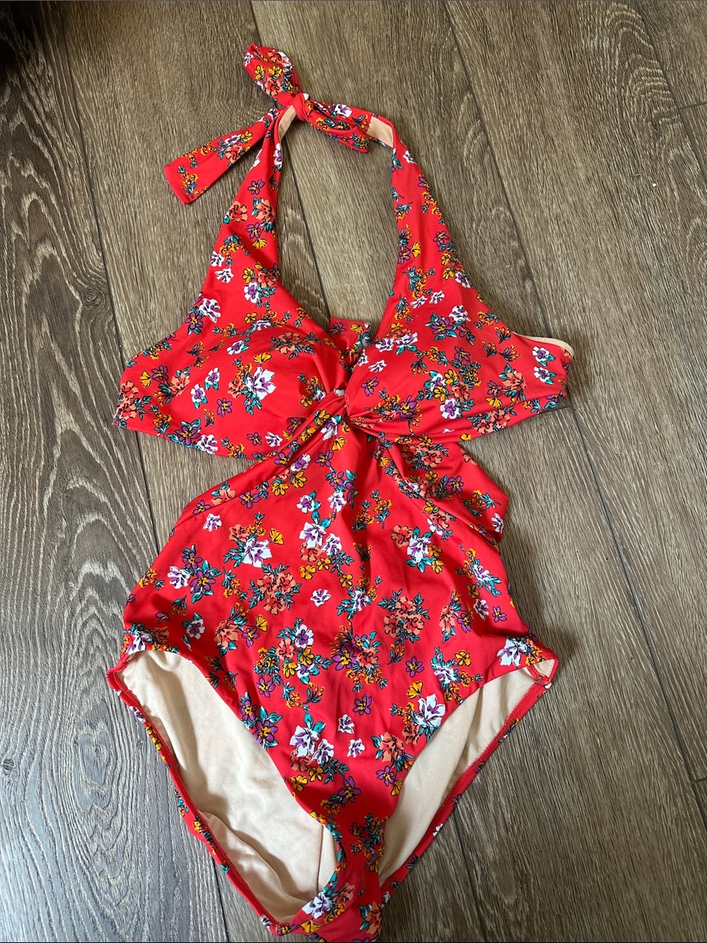 NEW Swimsuits For All Coral Orange Floral One-Piece Cut out Swimsuit 12